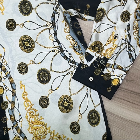 Zara Woman Ecru Chain Scarf Print Button Down Blouse Size Small - Picture 4 of 7